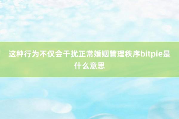 这种行为不仅会干扰正常婚姻管理秩序bitpie是什么意思