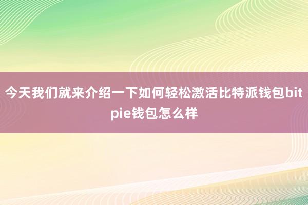 今天我们就来介绍一下如何轻松激活比特派钱包bitpie钱包怎么样