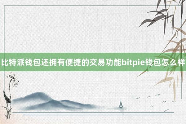 比特派钱包还拥有便捷的交易功能bitpie钱包怎么样