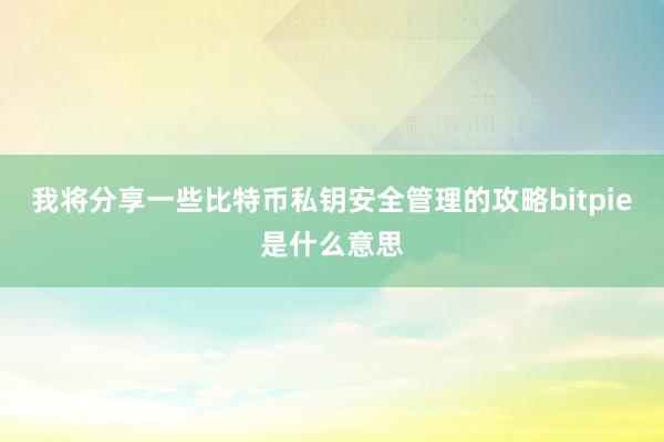 我将分享一些比特币私钥安全管理的攻略bitpie是什么意思